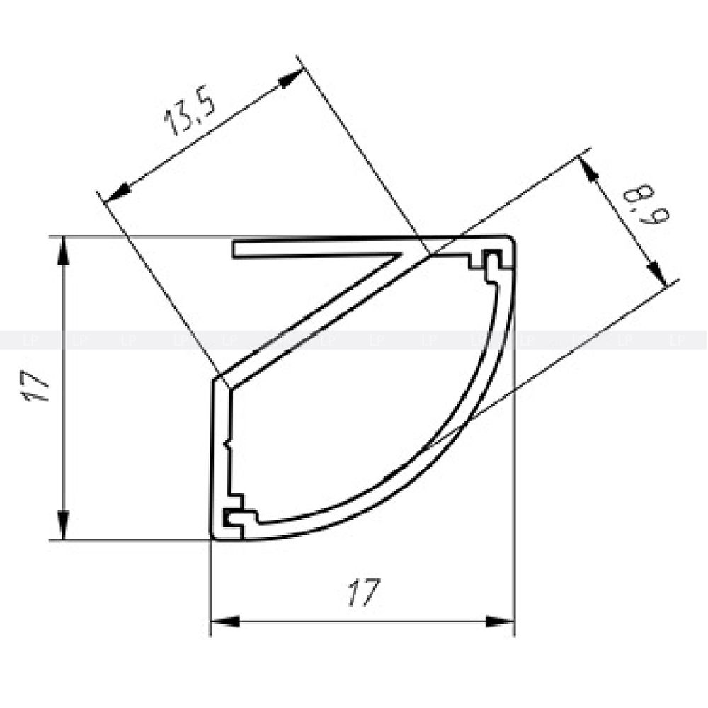 Алюмінієвий кутовий LED профіль ЛПУ-17н